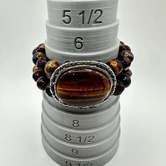 Stunning tigers eye and possible faceted garnet beaded stretchy bracelet! - Picture 8 of 12